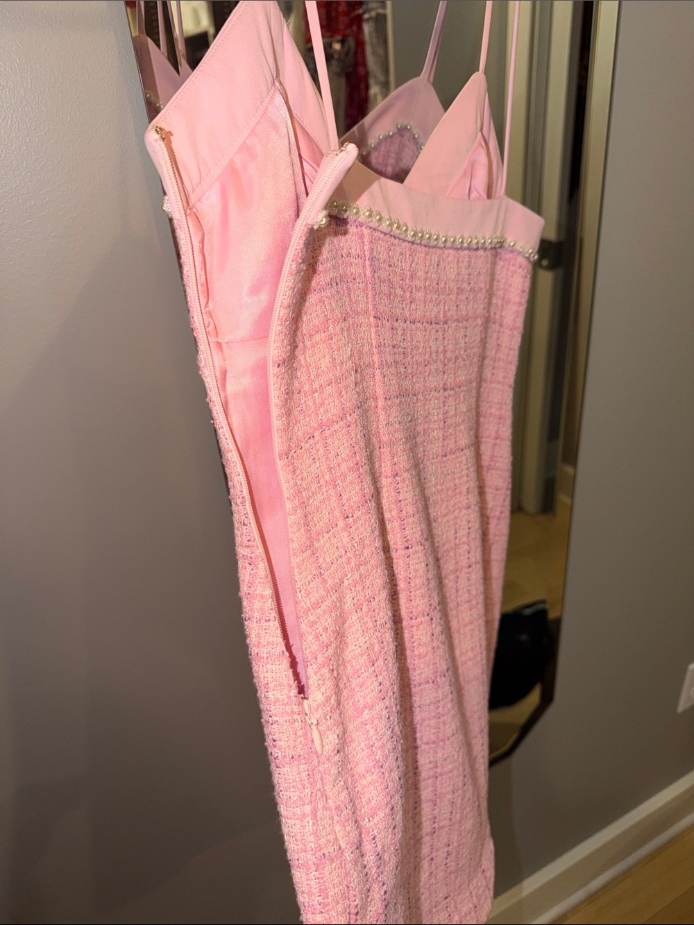 LoveShackFancy Florencio Tweed Mini Dress - slip dress with bow and pearls - Picture 8 of 9